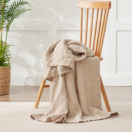 Cooling Throw Blanket Twin XL 66" x 90", 6 Layers Muslin Blankets 100% Cotton, Breathable and Lightweight Twin Blanket for Bed, Soft Bedspread, Gauze Bedding for All Season, Beige Linen - Image 3