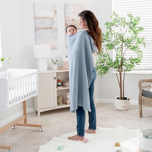 Comfy Cubs Waffle Weave Baby Blanket - 40” x 40” Cotton Blanket with Textured Design - Lightweight Swaddle for Bed, Crib, Stroller, or Couch - Soft Cover for Toddlers, Boys & Girls - Pacific Blue - Image 3