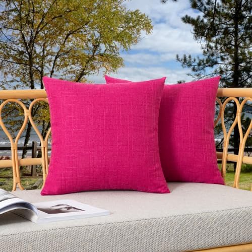 Kevin Textile Outdoor Waterproof 22”x22” Pillow Covers 2 Pack, Hot Pink by KevinTextile