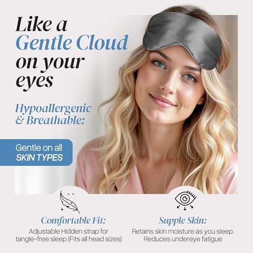 Adjustable Blackout Silk Sleep Mask - Luxurious 100% Pure Mulberry Eye Mask for Restful Sleep & Travel, Hypoallergenic, Cooling, for Women & Men, Grade 6A Silk (Charcoal Grey) - Image 4