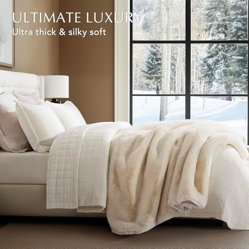 EVERGRACEHOME Faux Chinchilla Fur Throw Blanket, 60"x80", Arctic White - Image 4