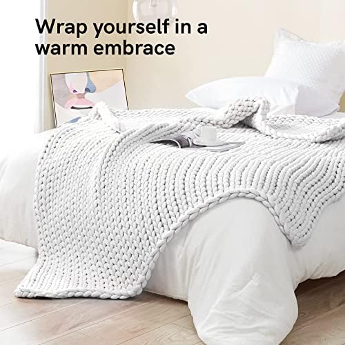 YnM Knitted Weighted Blanket, Hand Made Chunky Knit Weighted Throw Blanket for Sleep or Home Décor, Rest and Relax in Style Handmade Weighted Blankets (White, 80''x87'' 25lbs) - Image 3
