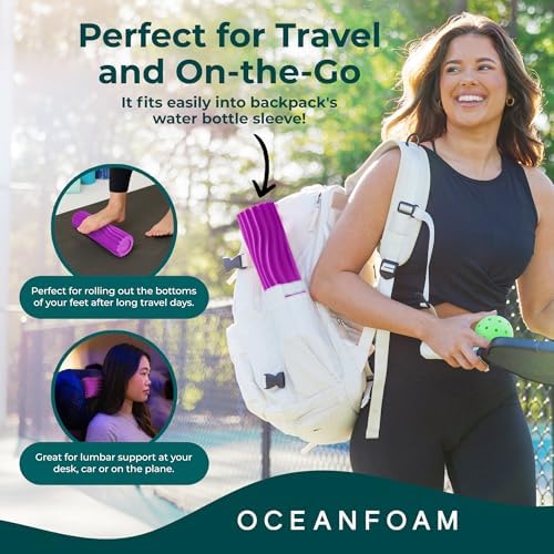 Oceanfoam Ripple Travel Foam Roller (11" x 3.35") Firm Mini Foam Roller for Physical Therapy, Deep Tissue Massage, Back Pain - High Density, Ergonomic Wave Textured - Yoga, Pilates, Exercise (Magenta) - Image 4