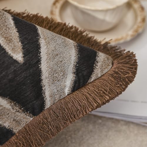 Designer Zebra Throw Pillow Cover with Brown Fringe, Luxury Zebra Pattern Jacquard Design Decorative Pillow Cover for Modern & Classic Home Decor,18x18 Inch (Single Pack) - Image 4