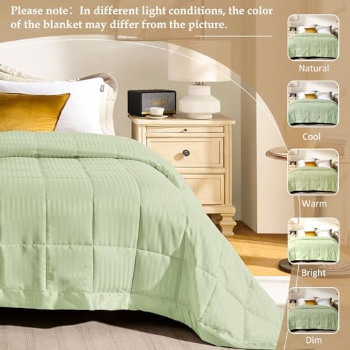 downluxe Queen Size Blanket with Satin Trim, Lightweight Down Alternative Blankets Queen Size for All Season, Machine Washable (Sage Green, 90x90 Inch) - Image 5