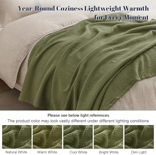 PHF 100% Cotton Muslin Blanket Twin XL Size 66"x90", 4-Layer Lightweight Gauze Throw, Breathable Cloud-Soft Minimalist Blanket for Bed, Couch, Camping & Baby, Olive Green, Ideal Gift - Image 6