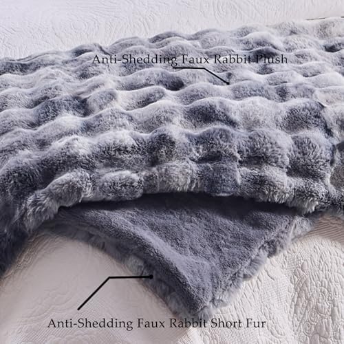 BENVWE Fluffy Faux Fur Throw Blanket for Couch - Soft, Plush, Thick, Cozy, Fuzzy Luxury Bubble Blanket for Home Living Room Decor, Gifts for Women, Tie-dye Light Grey, 51" x 63", 1100GSM - Image 4