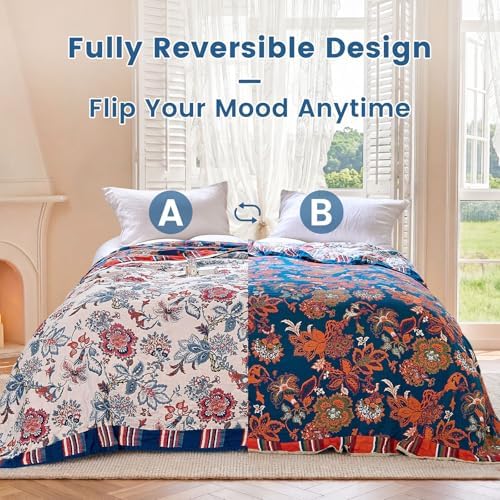 MSGKV Boho Throw Blanket 90"x108" Summer Cotton Floral Blanket for King - Image 4