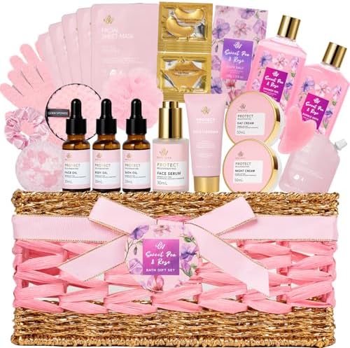 Gifts for Women, 32 Pcs Rose Bath and Body Gifts Basket Set for Women by RAROSAACCA