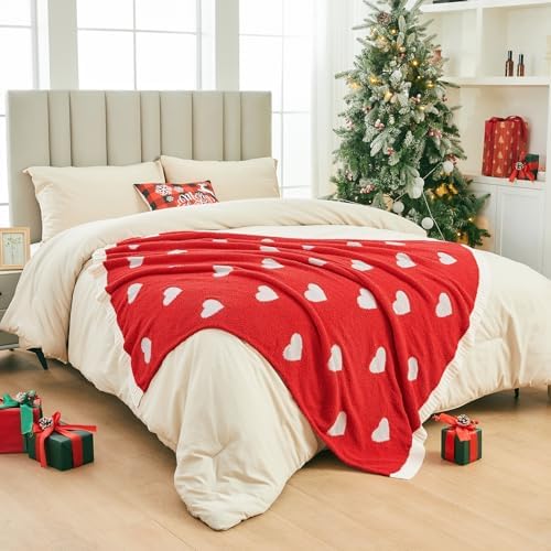 CozeCube Reversible Knit Throw Blanket, Red Love Heart, 50"x60" - Image 5