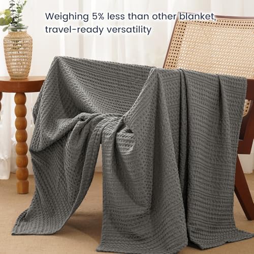 PHF Lightweight Waffle Weave Throw Blanket 50"x 60", Soft Woven Summer Blanket for Hot Sleepers - Aesthetic Home Decor for Couch Bed Sofa, Pet Friendly, Grey - Image 6