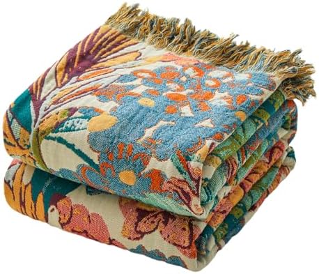 MSGKV Boho Throw Blanket 50"x60" 100% Cotton Vine Blanket for Couch Bed by MSGKVHomeTextiles