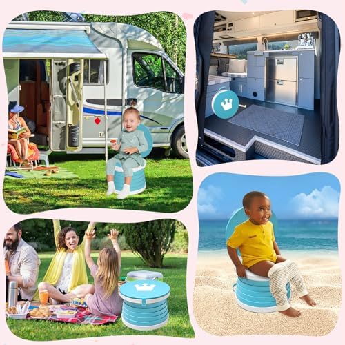 Portable Potty for Toddlers, Foldable Travel Potty with 5-Second Fold, Splash-Proof, Standalone Emergency Toilet with 3 Roll Waste Bags, Road Trips, Camping, Car, Outdoor (Blue) - Image 6