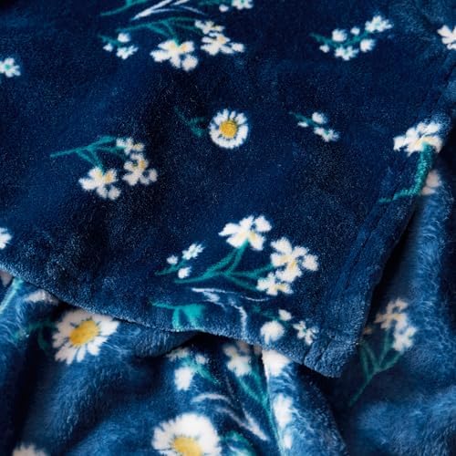 Lucky Brand Daisy Navy Blue Floral 90"X90" Cozy Plush Blanket - Premium Microfiber Throw for Luxurious Comfort and Style Full/Queen Size - Image 3