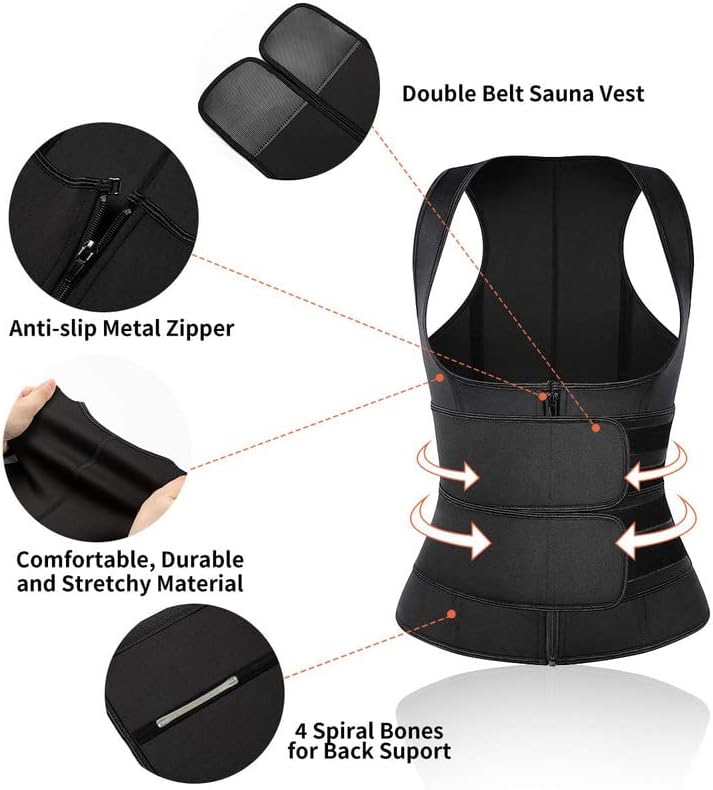SHAPERIN Men Neoprene Sauna Zipper Waist Trainer Vest Tank Top Trimmer Body Shaper - Image 4