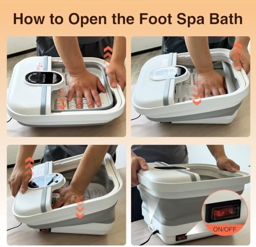 Collapsible Foot Spa Bath Massager with Heat, Foot Soaking Tub with Bubbles,Timer Temp Control,Red Light, Pedicure Foot Spa, 8 Shiatsu Rollers, Foot Bath Soak Tub, Gift for Men & Women - Image 6