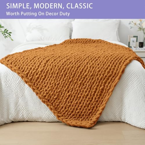 Bigacogo Chunky Knit Throw Blanket for Couch, 40x60 inches, Burnt Orange - Image 3