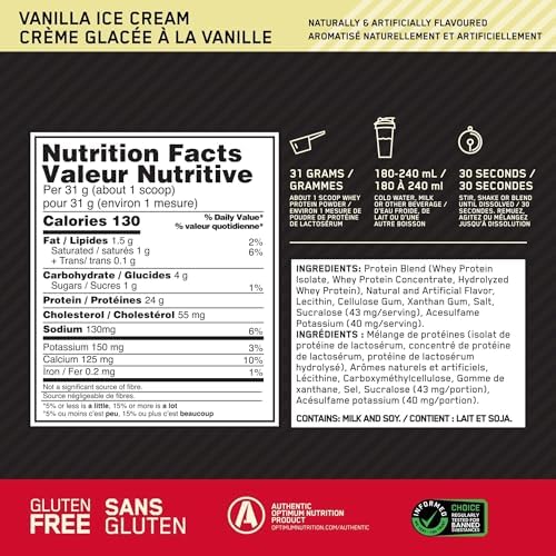 Optimum Nutrition Gold Standard 100% Whey Protein Powder, Vanilla Ice Cream, 5 Pound (Packaging May Vary) (Pack of 4) - Image 6