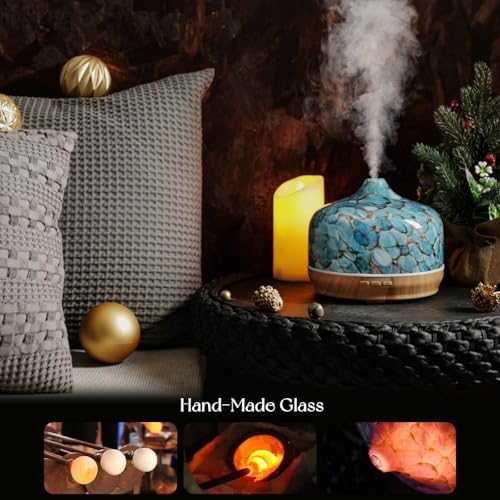 Porseme 500ml Glass Essential Oil Diffuser Aromatherapy Ultrasonic Cool Mist Humidifier 15-21 Running Hours Waterless Auto-Off Air Diffusers for Sleeping Yoga Working Spa(Light Blue) - Image 5