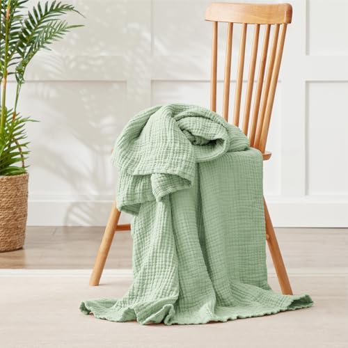 100% Cotton Muslin Blanket Twin 60" x 80", Breathable and Lightweight Cotton Twin Blankets for Couch, Soft Cooling Summer Gauze Blanket for Adults All Season, Sage Green - Image 3