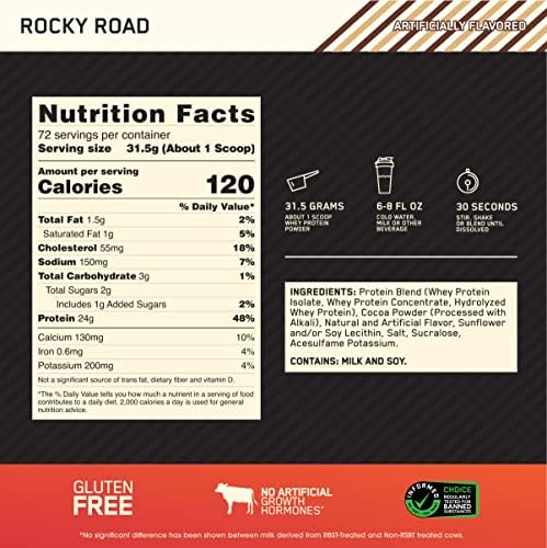 Optimum Nutrition Gold Standard Whey Protein Powder, Rocky Road, 5 LB - Image 3