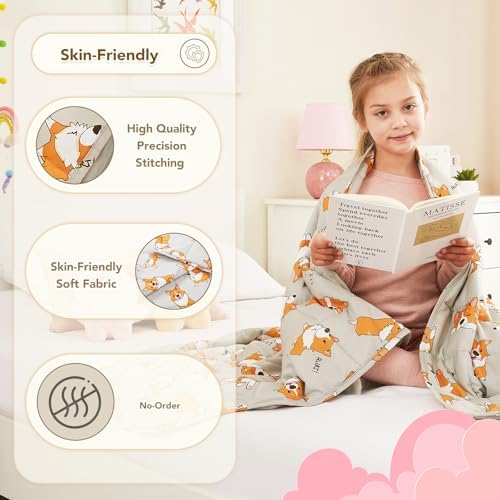 CuteKing Weighted Blanket (7lbs, 40"x 60", CuteDog) Heavy Blanket for 60-80lbs, Weighted Blanket for Cooling & Heating with Premium Glass Beads, Thick Blanket All-Season - Image 5
