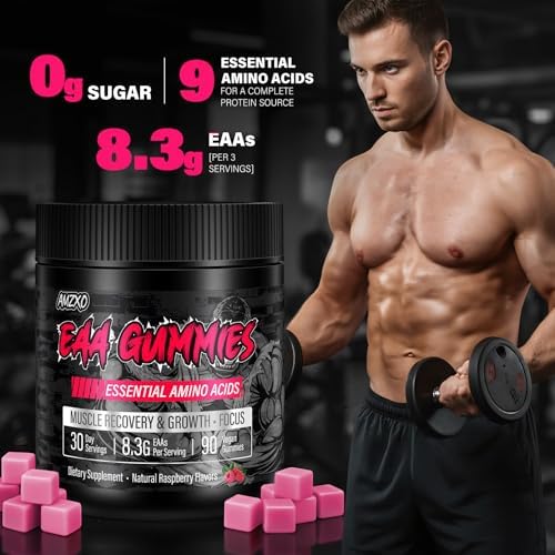EAA Gummies - 2:1:1 BCAA Formula (8300mg) - Essential Amino Acids for Muscle Recovery & Endurance - Non-GMO, Gluten Free, Sugar Free, Vegetarian, Raspberry Flavor - 90 Count - Image 2