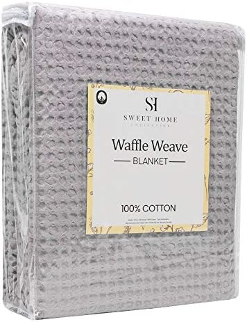 Sweet Home Collection 100% Fine Cotton Blanket Luxurious Weave Stylish Design Soft and Comfortable All Season Warmth, King, Waffle Weave Silver - Image 3