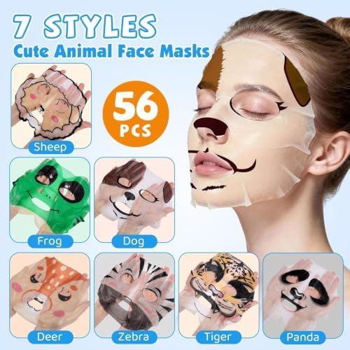 KONEUK 56 Pack Bulk Animal Face Mask for Kids, Hydrating & Moisturizing - Image 2