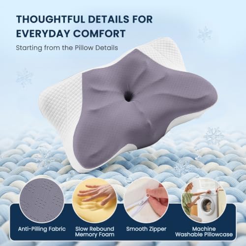 Sweetcrispy Queen Cervical Pillow for Neck and Shoulder - 2 Pack Ergonomic Memory Foam Pillows, Contour Side Sleeper for Adults, Cooling Orthopedic Neck Support for Back Stomach Sleepers, Dark Grey - Image 5