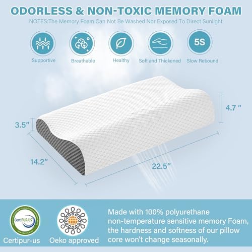 Memory Foam Cooling Bed Pillows for Sleeping, Ergonomic Cervical Pillow for Neck and Shoulder Pain Relief, Adjustable Cold Pillow,with Pillowcase（Grey） - Image 5