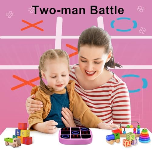 Tic-Tac-Toe Bolt Game, 4-in-1 Handheld Puzzle Games Console, Electronic Tic-Tac-Toe Game for Educational and Memory Growth, Portable Travel Games for Car Ride, Board Games for Kids and Adults (Pink) - Image 6