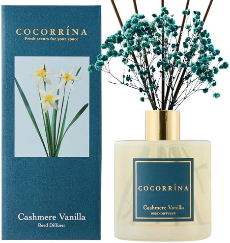 COCORRÍNA Reed Diffuser - Cashmere Vanilla 17 Fl.oz Reed Diffuser with 8 Sticks Scented Diffuser with Preserved Flowers for Bathroom Home Decor - Image 2