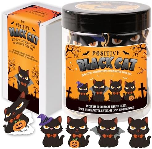 Positive Black Cat Jar, for Women & Teens, Black Cat Lover Gifts, Inspirational Jar for Daily Positivity, Halloween Basket Stuffers, Boo Basket Stuffers for Women, Spooky Basket by MiaRitaOfficial