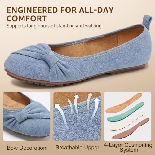 Ecetana Comfortable Ballet Flats for Women: Lightweight Cushioned Foldable Slip-On Work Shoes with Memory Foam - All Day Walking Comfort - Dressy Flats for Office Business - Image 4