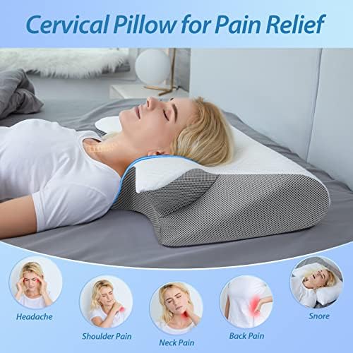 HOMCA Memory Foam Cervical Pillow, 2 in 1 Ergonomic Contour Orthopedic Pillow for Neck Pain, Contoured Support Pillows for Side Back Stomach Sleepers - Image 2