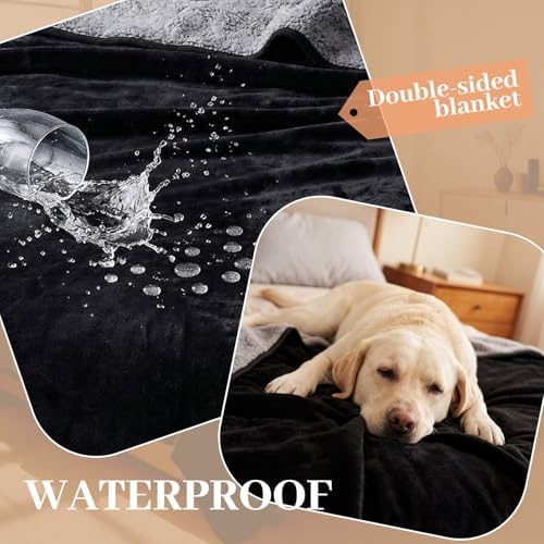 Tisancy King Size Waterproof Blanket for Bed Couch, 82'' x 82'' Double Side Leakproof Reversible Sherpa Flannel Fleece 3-Layer Lightweight Blanket, Absorbs 80oz(Black/Gray), Machine Washable - Image 4