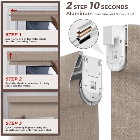 Allesin zen No Drill No Tools 100% Blackout Roller Shades for Windows, UV Protection, Free-Stop, Cordless Roller Blinds, Custom Blinds for Home, Office, Bedroom, Khaki Brown, Custom Size - Image 2