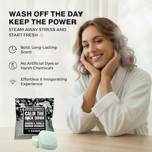 Explicit Essentials Calm The F Down Shower Steamers | Jasmine Vanilla Aromatherapy Shower Steamers for Relaxation & Stress Relief | Spa Shower Gift for Self-Care, Birthdays & Holidays - Image 6
