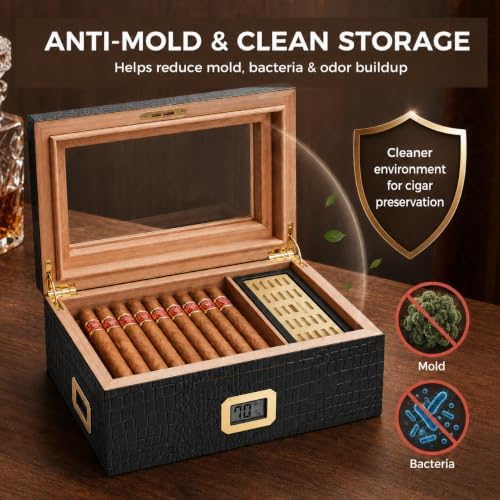 Cigar Humidor Box, Spanish Cedar Wood Desktop Humidor - Image 6