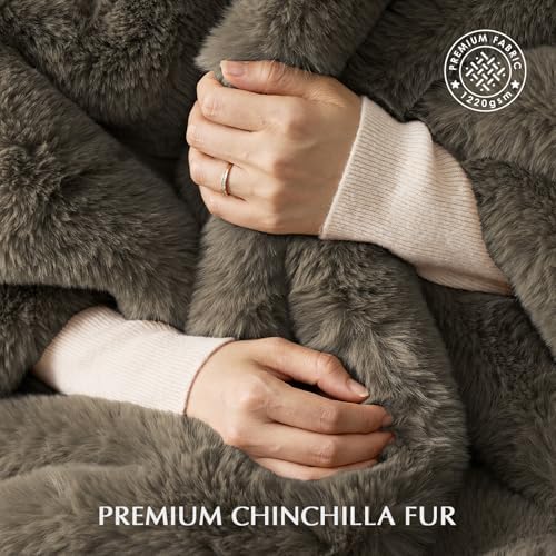 EVERGRACEHOME Faux Chinchilla Fur Throw Blanket, 50"x60", Smoky Sable - Image 3