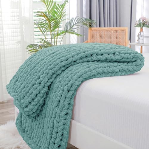 Bigacogo Chunky Knit Throw Blanket for Couch, 40x60 inches, Light Teal by Bigacogo