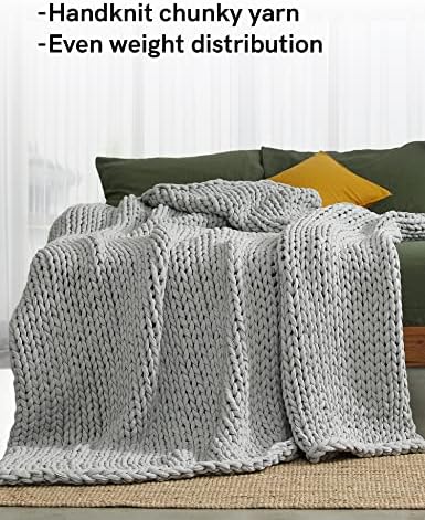 YnM 100% Cotton Weighted Blanket, Handmade Chunky Knitted Throw, No fillers Design, Soft and Breathable, Machine Washable Bed Blanket for Sleep or Home Decor (Lighte Grey, 80x84 Inch, 35lbs) - Image 2
