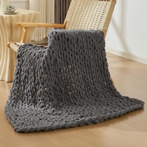 Bigacogo Chunky Knit Throw Blanket for Couch, 40x40 inches, Slate Gray by Bigacogo