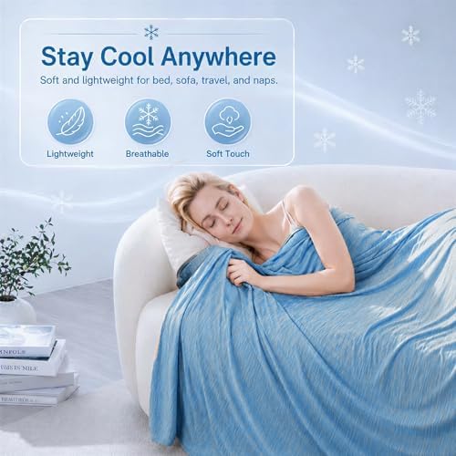 Queen Size Cooling Blanket for Hot Sleepers - Lightweight Breathable Cool Cold Blanket - Keep Cool for Night Sweats, Soft Thin Ice Blankets for Bed Couch Sofa, (Dark Blue, 90"x90") - Image 2