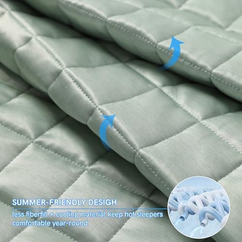 YnM Cooling Weighted Blanket for Adults, 25lbs Heavy Bed Throw Comforter with 100% PE Fabric, Ideal for Hot Sleepers or Summer Days(60x80 Inches for Queen/King Bed, 25 Pounds, Green) - Image 3