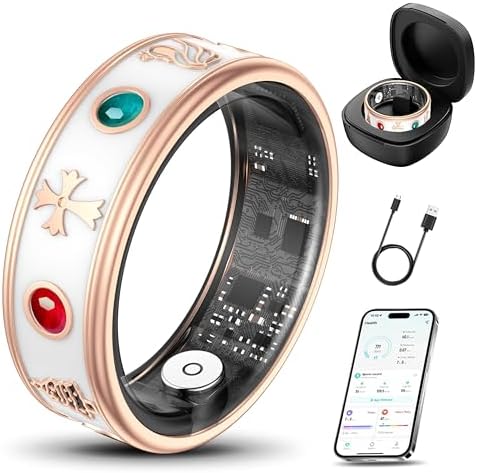 Smart Ring for Women,Fitness & Activity Tracker with Blood Pressure/Heart Rate Monitor, Sleep Tracker, Step Counter, IP68 Waterproof Ring for iOS&Android,Fast Charge,No Subscription (Rose Gold,Size8) by PJIVE
