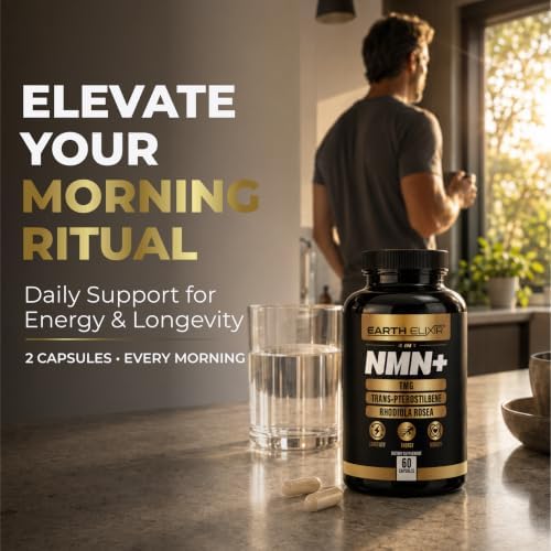 Earth Elixir NMN Supplement 500mg with TMG 500mg, Rhodiola Rosea & Trans-Pterostilbene - 4 in 1 NAD+ Supplement for Men & Women - Cellular Energy, Methylation & Healthy Aging - 60 Vegan Capsules - Image 5