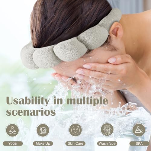 Ztomine Face Wash Headbands, Set of 2 - Terry Cloth Spa Headbands for Washing Face or Facial, Dark Khaki + Cement Ash - Image 2