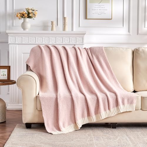 CozeCube Reversible Knitted Throw Blanket, Pink White Melange 50"x60" - Image 4